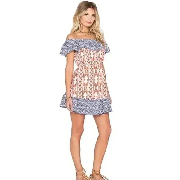 ⭐️ Tularosa Taylor off the shoulder dress in the color colbalt and red - Picture 2 of 8